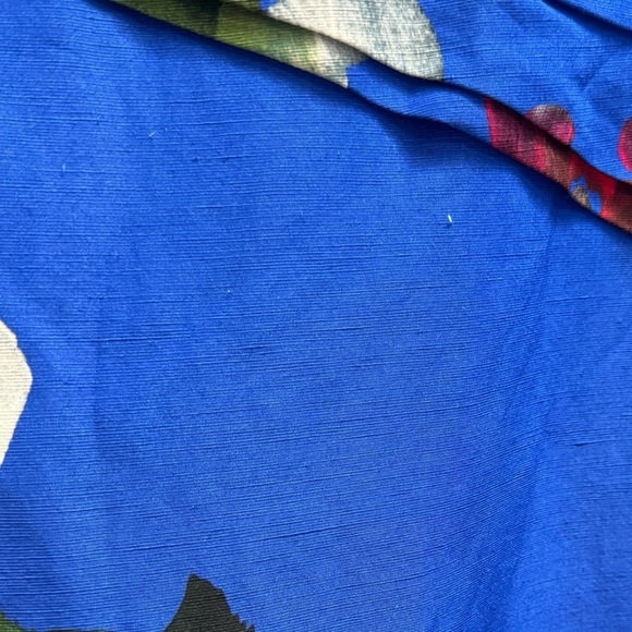 ZARA TRAF S/S 24 Hand Dyed Blue Floral Chinoserie Dress Draped Long Sleeve Sz M - Picture 10 of 12